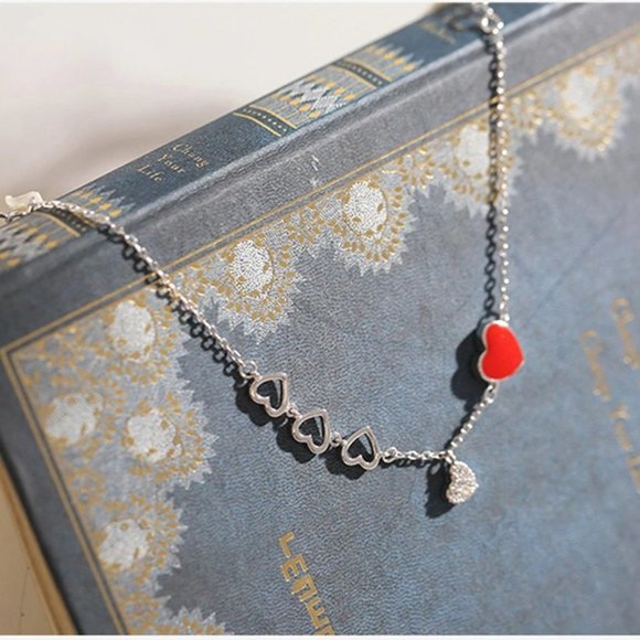 NEW 925 Sterling Silver Diamond Heart Bracelet - Picture 2 of 8